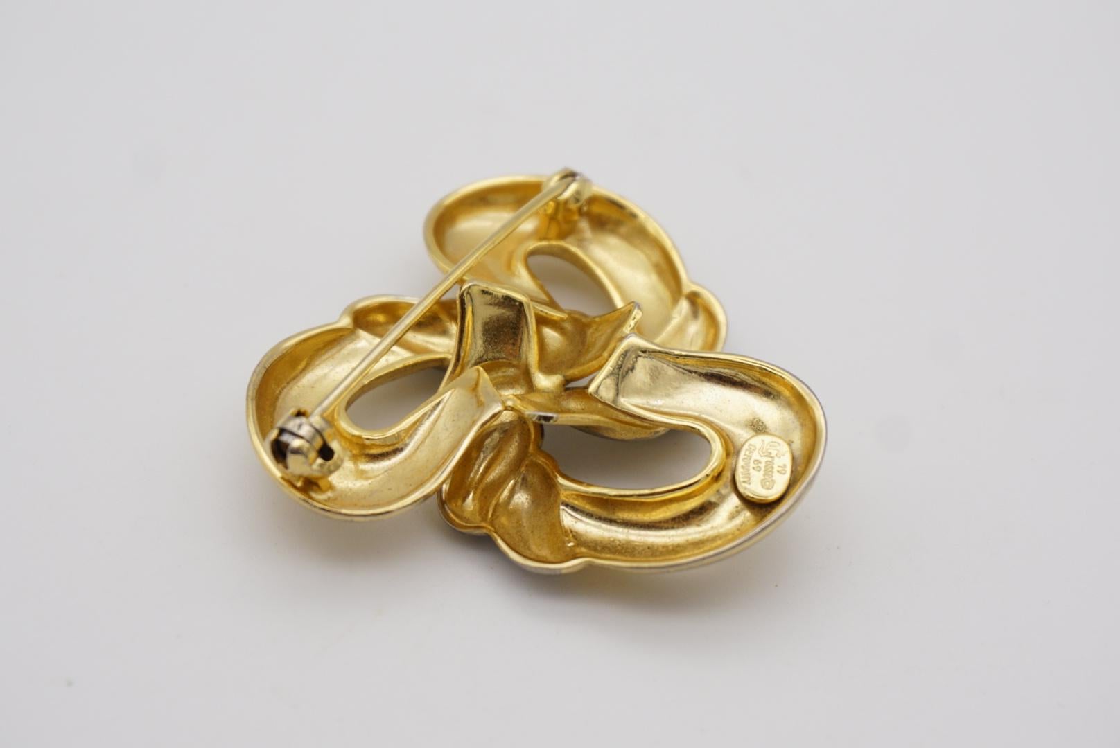 Christian Dior GROSSE 1969 Vintage Trio Knot Bows Swirl Twist Gold Silver Brooch For Sale 4