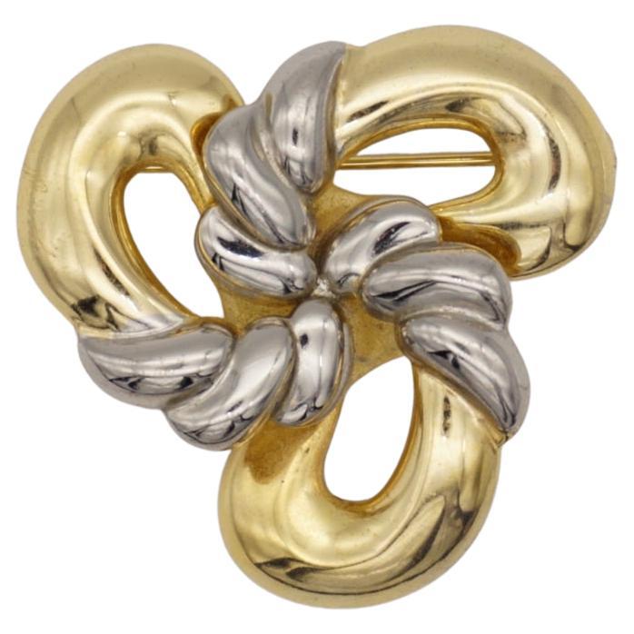 Christian Dior GROSSE 1969 Vintage Trio Knot Bows Swirl Twist Gold Silver Brooch For Sale
