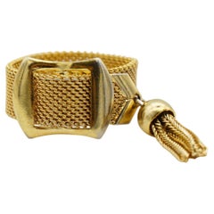 Christian Dior GROSSE 1970 Adjustable Mesh Woven Belt Band Tassel Charm Ring