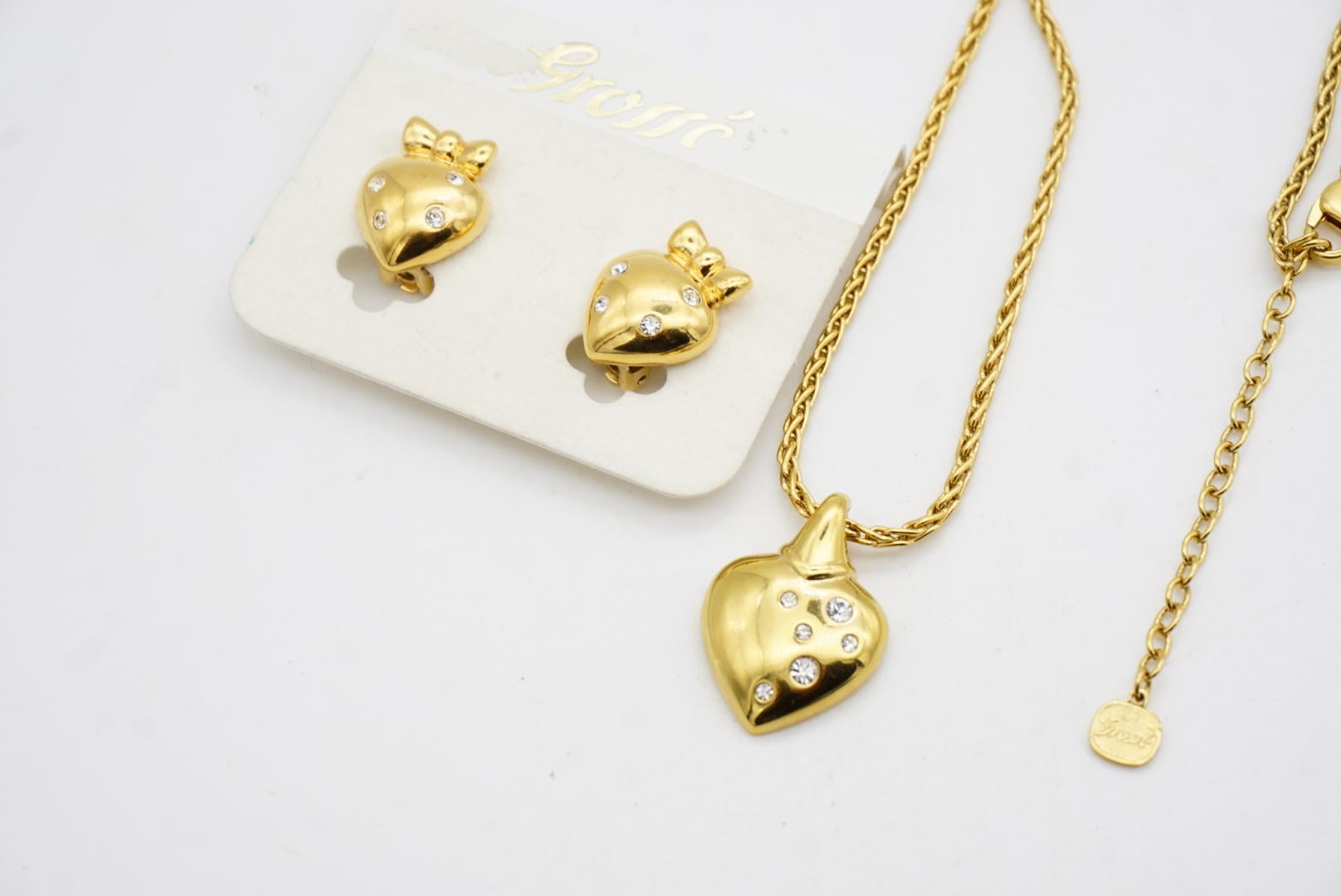 Christian Dior GROSSE 1970 Cristalli luminosi Cuore Nodo d'Amore Oro Ciondolo Arco 2 Set in vendita 5