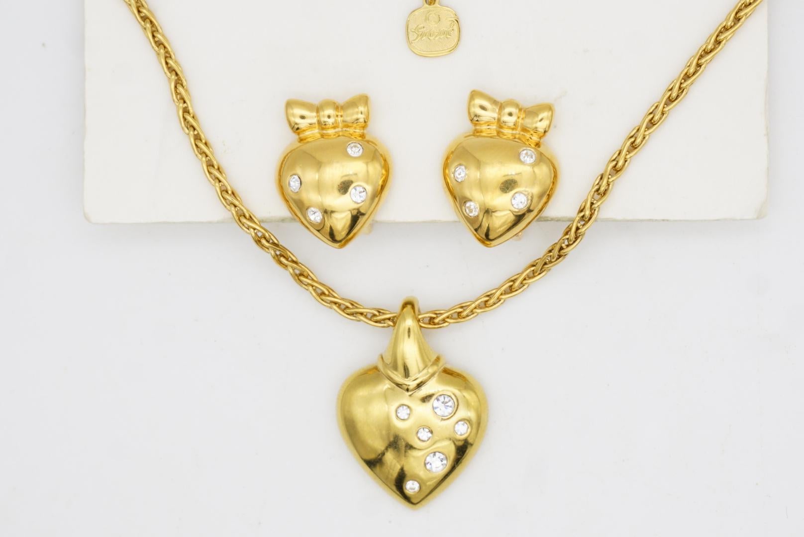 Christian Dior GROSSE 1970 Cristalli luminosi Cuore Nodo d'Amore Oro Ciondolo Arco 2 Set in vendita 6