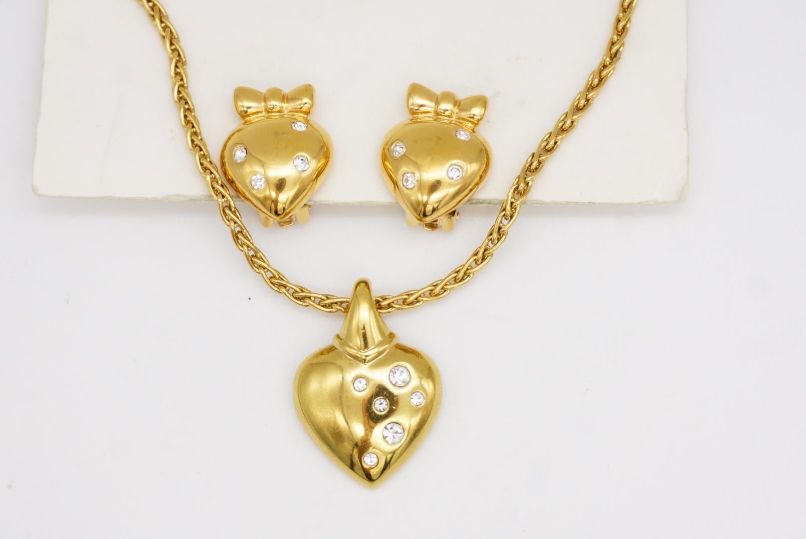 Christian Dior GROSSE 1970 Cristalli luminosi Cuore Nodo d'Amore Oro Ciondolo Arco 2 Set in vendita 7