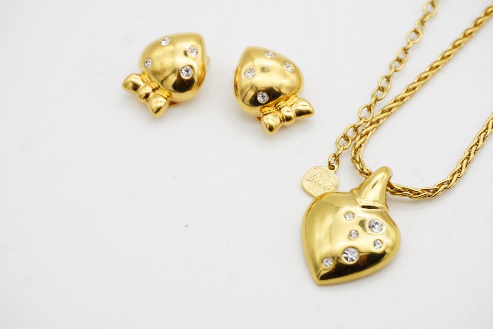 Christian Dior GROSSE 1970 Cristalli luminosi Cuore Nodo d'Amore Oro Ciondolo Arco 2 Set in vendita 8