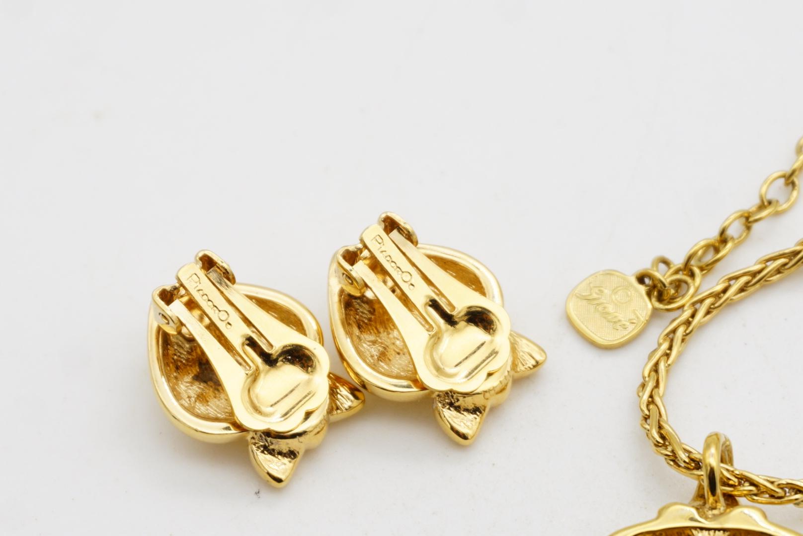 Christian Dior GROSSE 1970 Cristalli luminosi Cuore Nodo d'Amore Oro Ciondolo Arco 2 Set in vendita 9