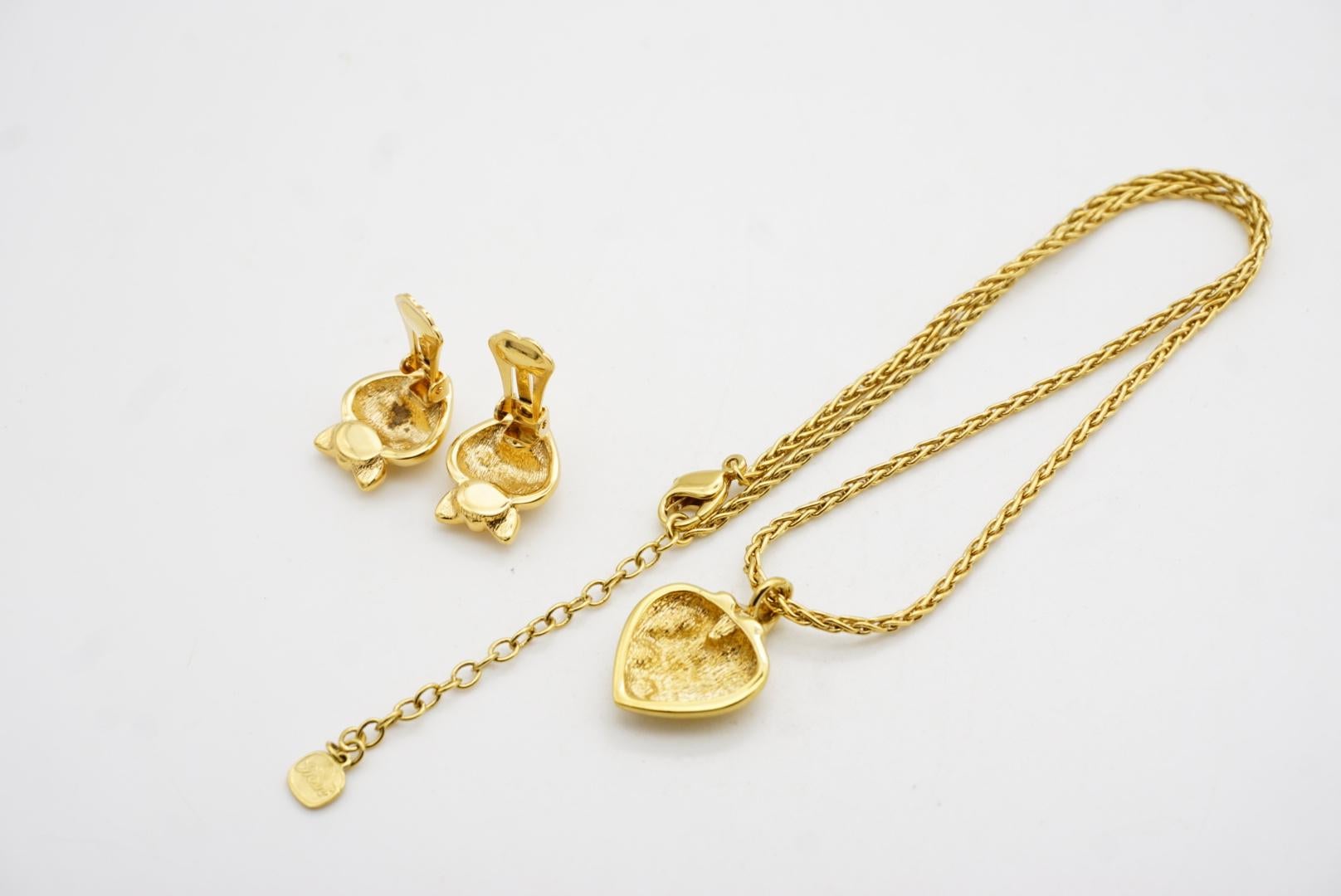 Christian Dior GROSSE 1970 Cristalli luminosi Cuore Nodo d'Amore Oro Ciondolo Arco 2 Set in vendita 10