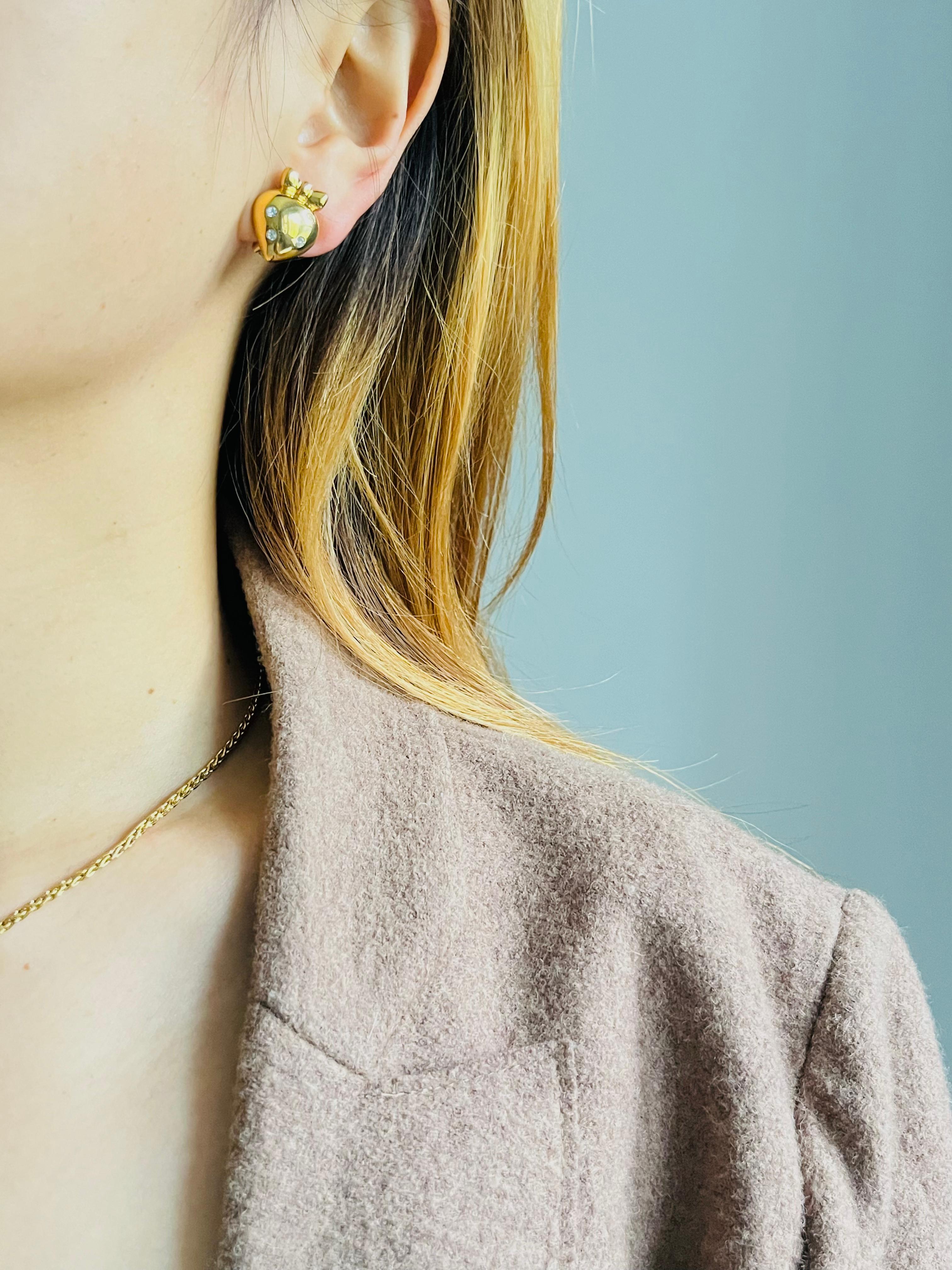 Christian Dior GROSSE 1970 Cristalli luminosi Cuore Nodo d'Amore Oro Ciondolo Arco 2 Set in vendita 1