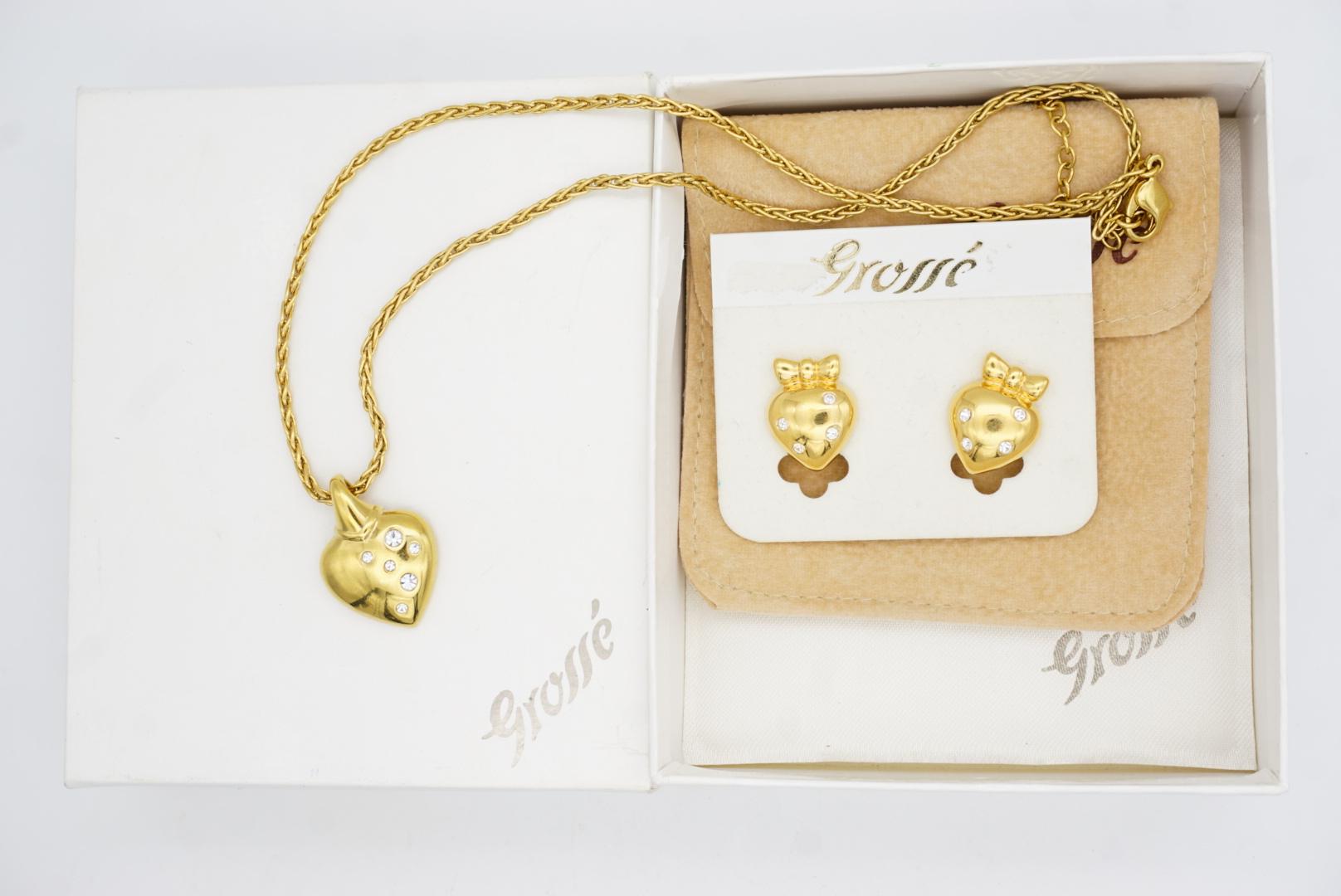 Christian Dior GROSSE 1970 Cristalli luminosi Cuore Nodo d'Amore Oro Ciondolo Arco 2 Set in vendita 4