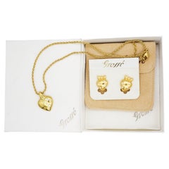 Christian Dior GROSSE 1970 Glow Crystals Heart Love Knot Gold Pendant Bow 2 Set