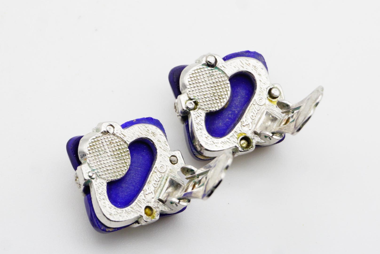 Christian Dior GROSSE 1970 Lapis Navy Cube Square Cross Crystals Clip Earrings For Sale 7