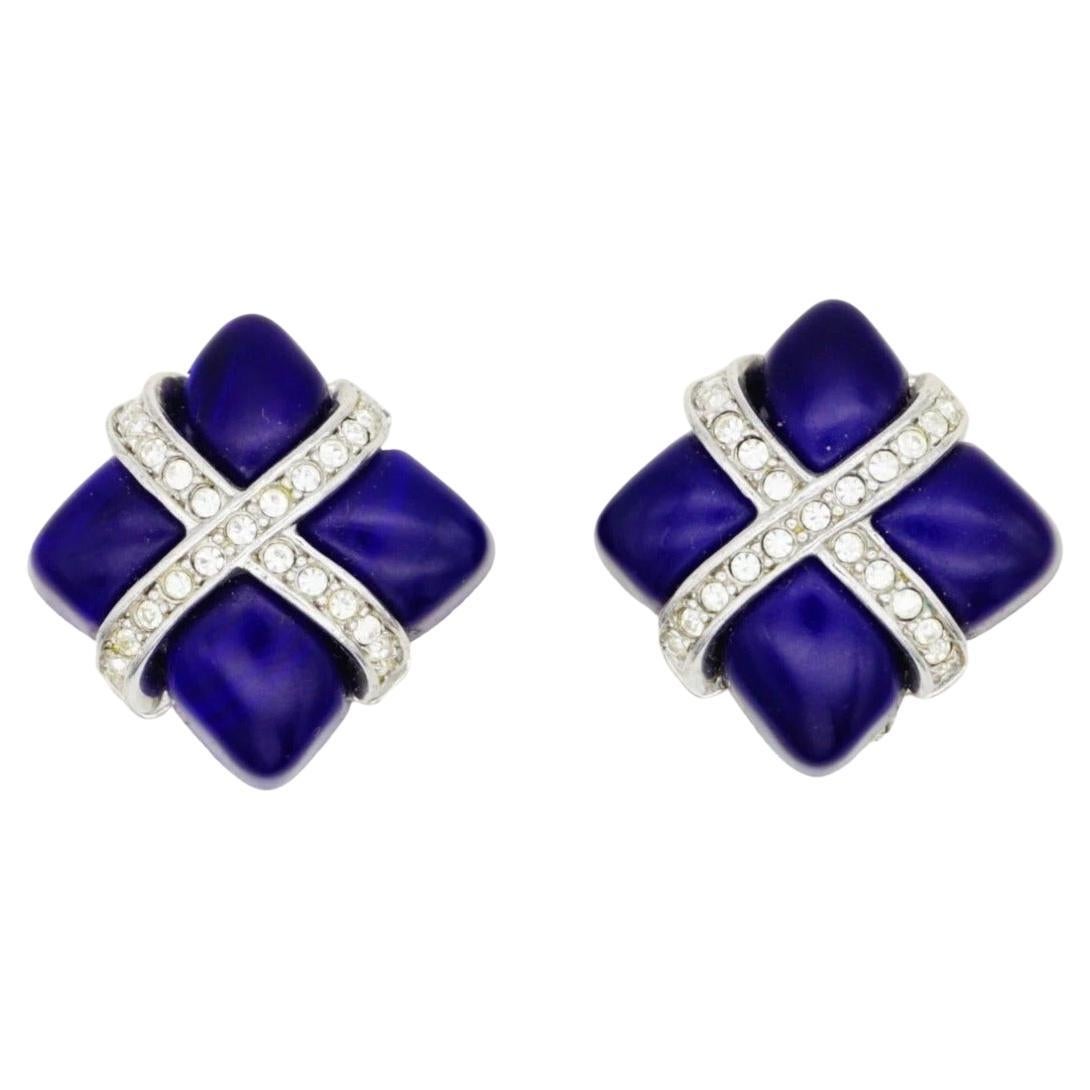Christian Dior GROSSE 1970 Lapis Navy Würfel Quadratische Kreuzkristalle Clip-Ohrringe im Angebot