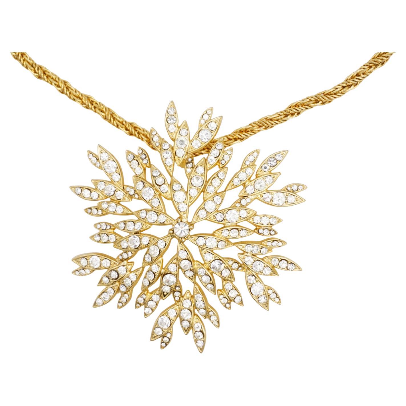 Christian Dior GROSSE 1970 Large Snowflake Crystals Flower Pendant Necklace For Sale