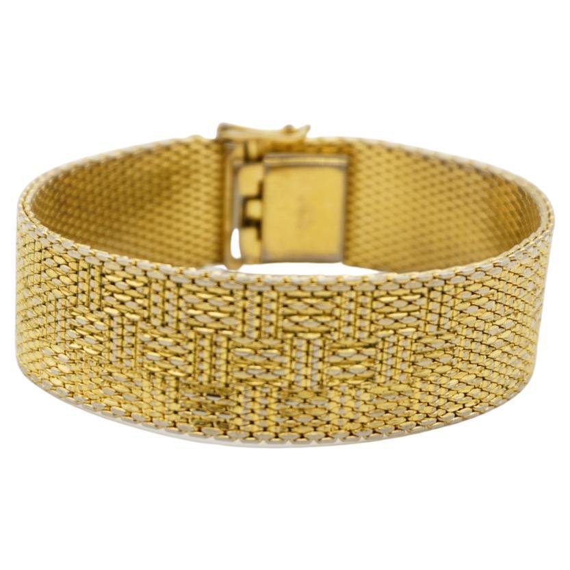 Christian Dior GROSSE 1970 Link Mesh Ridged Weave Modernist Gold Cuff Bracelet 