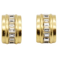 Christian Dior GROSSE 1970 Rectangle Crystals Gold Half Hoop Dome Clip Earrings