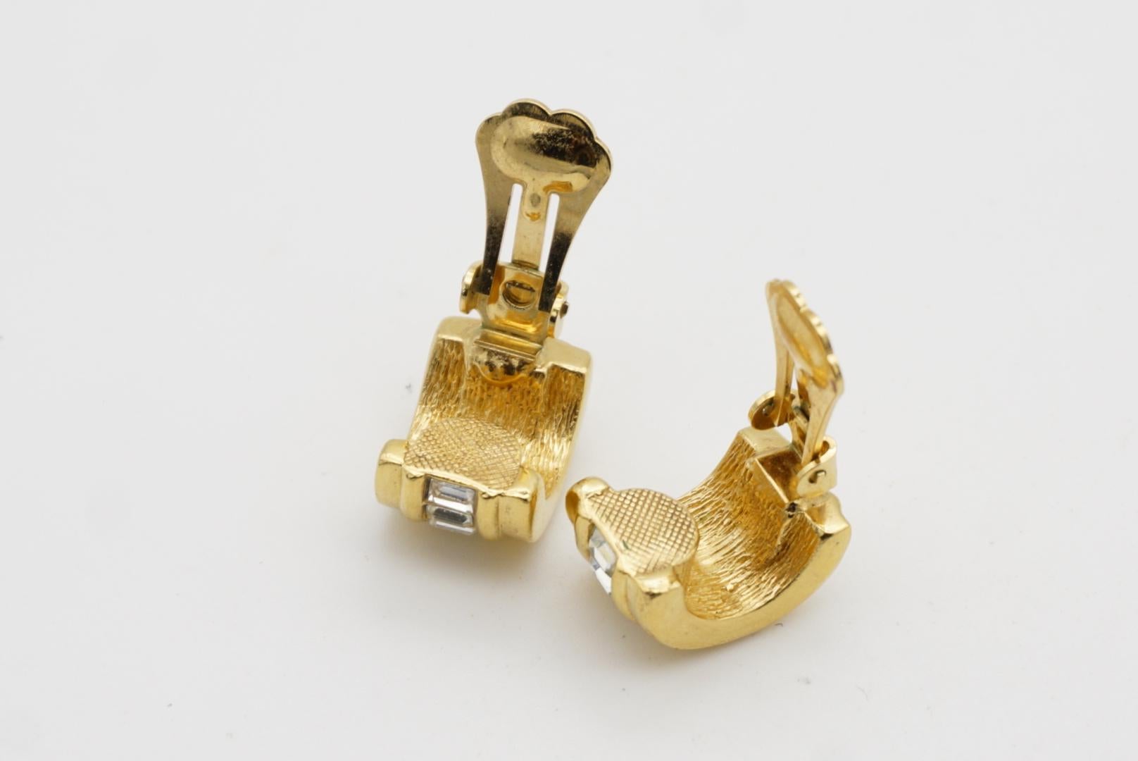 Christian Dior GROSSE 1970 Rectangle Crystals Half Hoop Dome Gold Clip Earrings For Sale 6