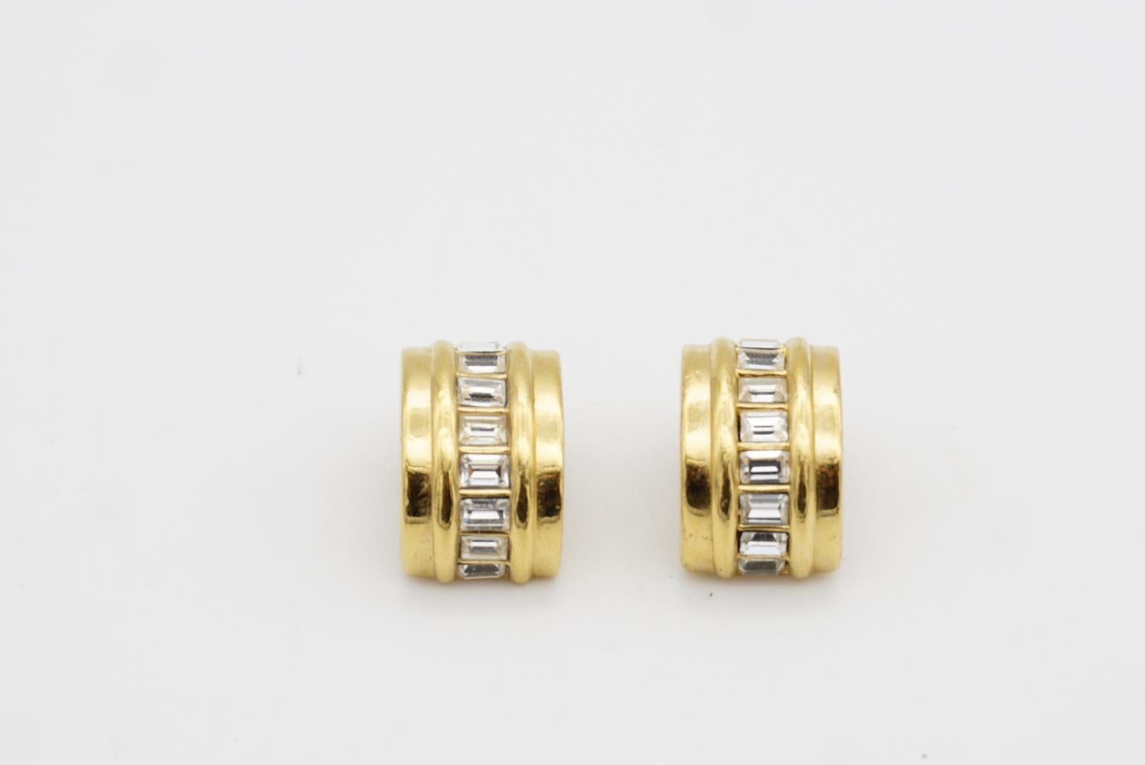 Christian Dior GROSSE 1970 Rectangle Crystals Half Hoop Dome Gold Clip Earrings For Sale 2