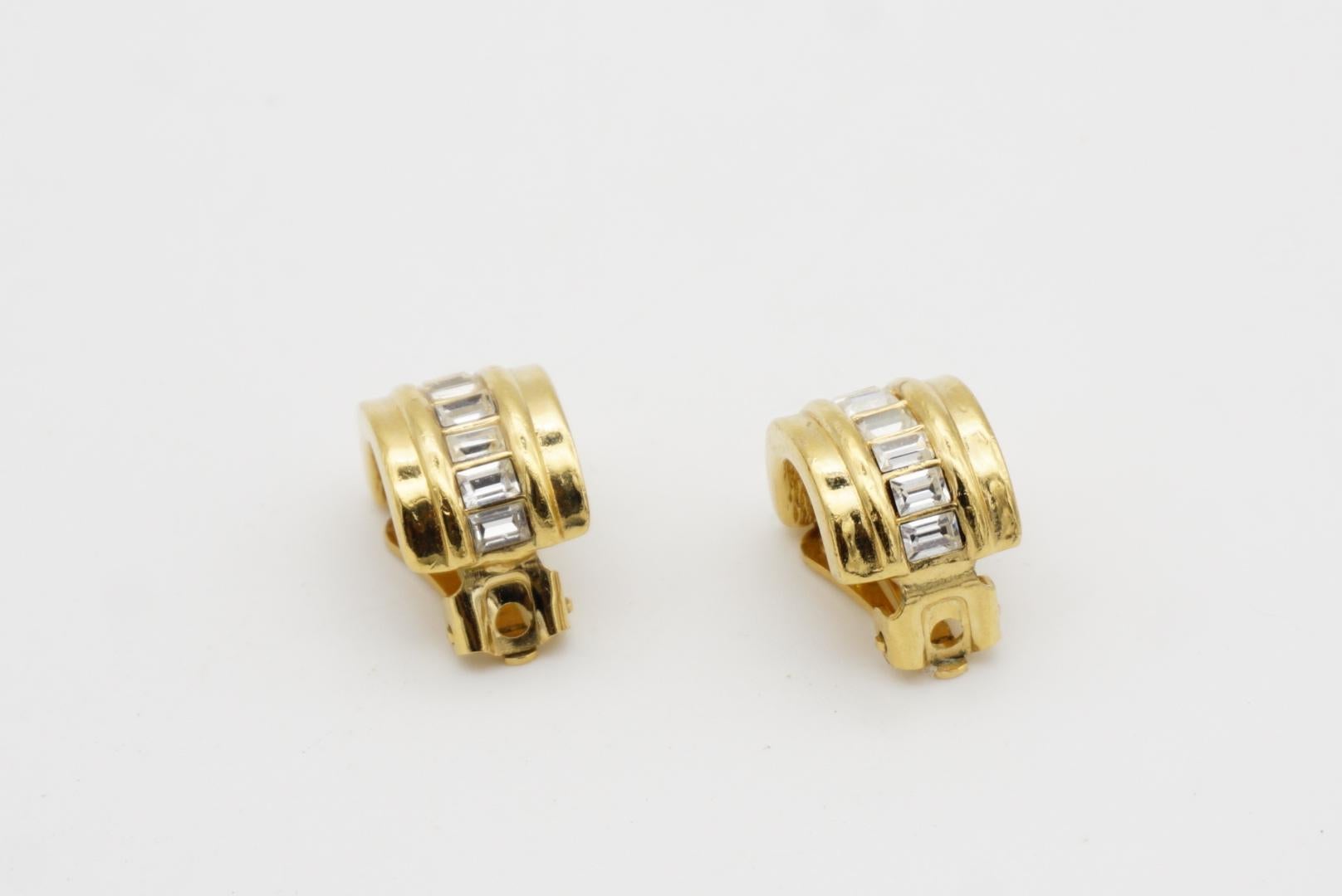 Christian Dior GROSSE 1970 Rectangle Crystals Half Hoop Dome Gold Clip Earrings For Sale 4