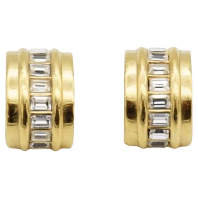 Christian Dior GROSSE 1970 Orecchini a clip in oro con cristalli a rettangolo e cupola a forma di cerchio