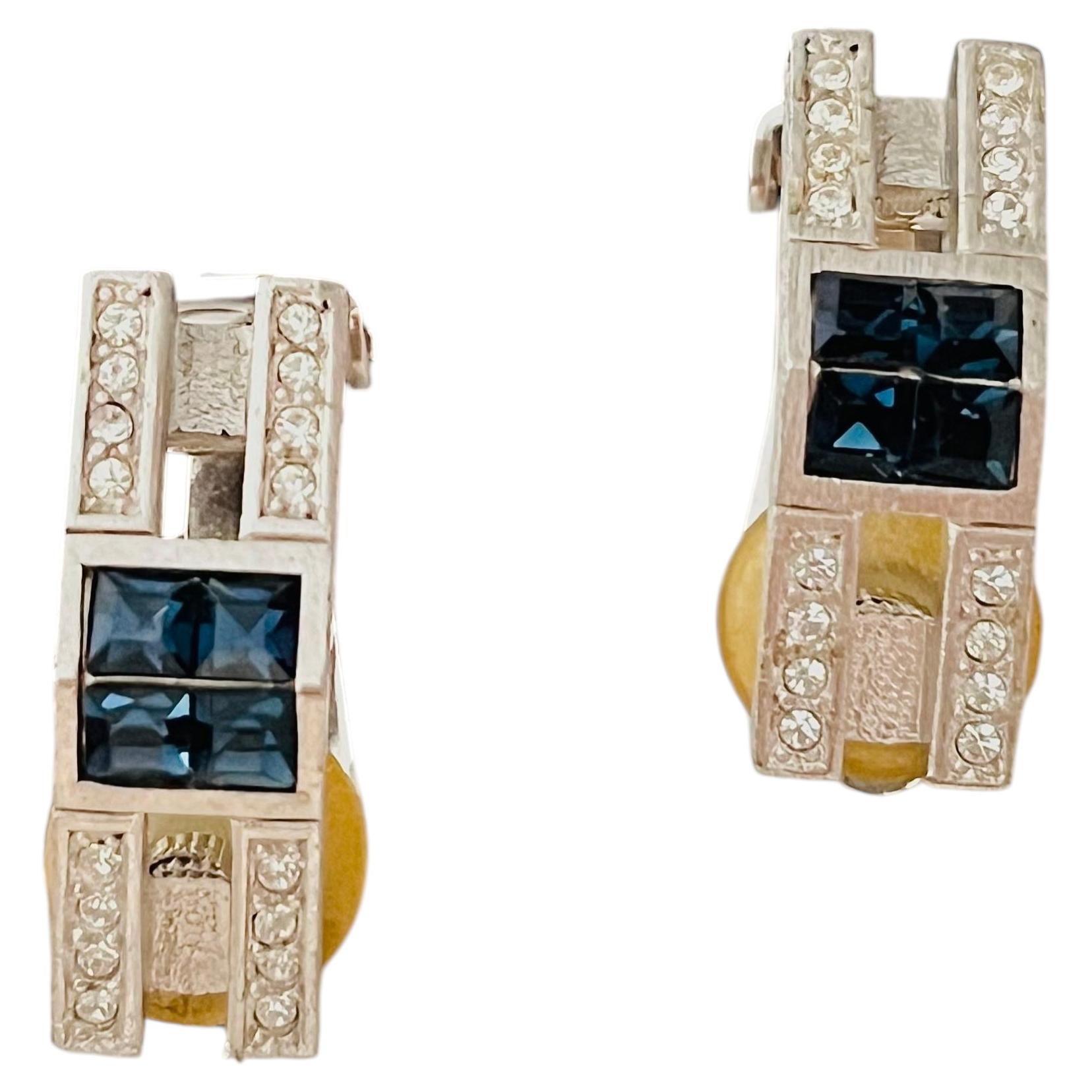Christian Dior GROSSE 1970 Sapphire Blue Silver Cube Triangle Crystals Earrings For Sale