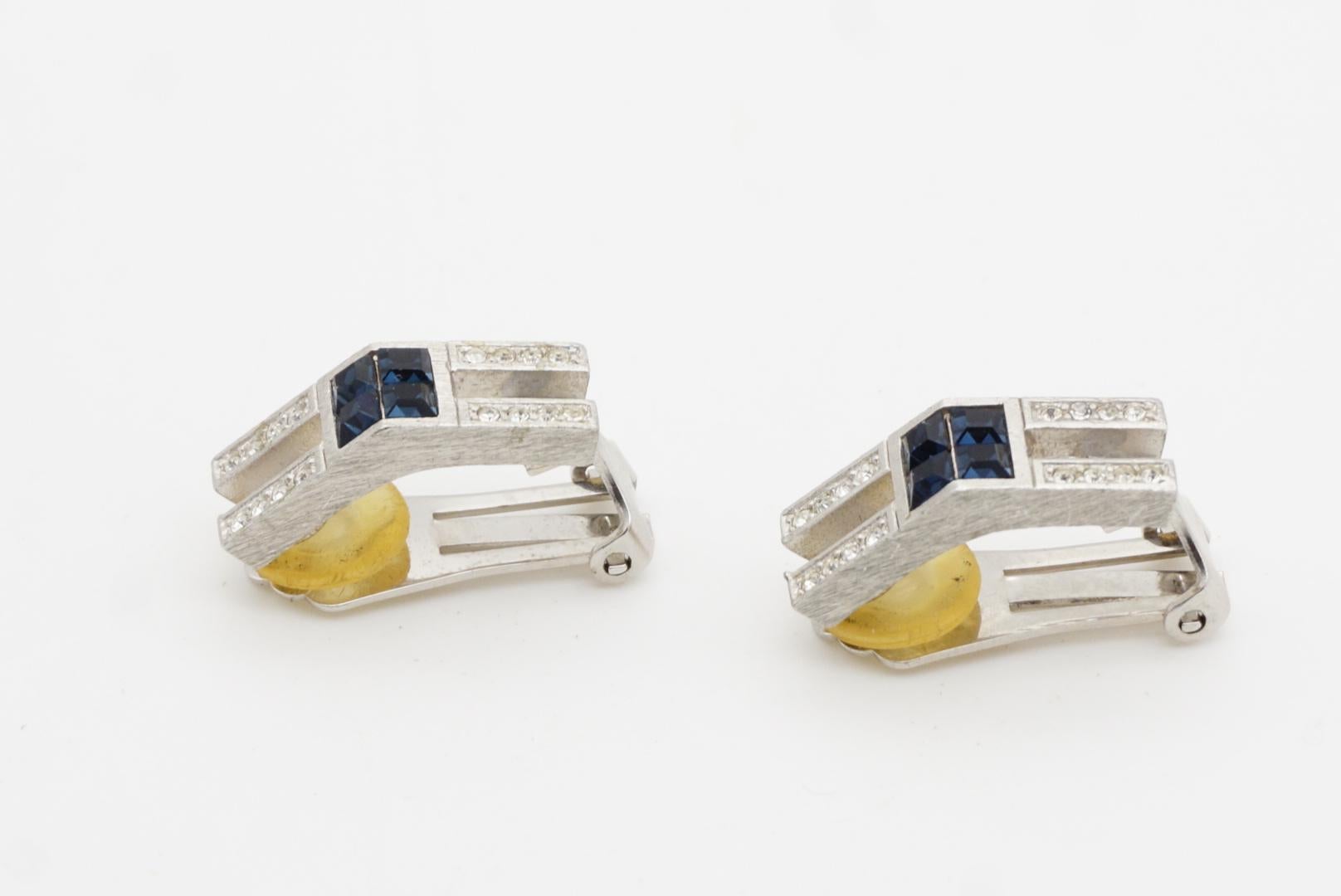 Christian Dior GROSSE 1970 Sapphire Cube Triangle Crystals Silver Clip Earrings For Sale 5