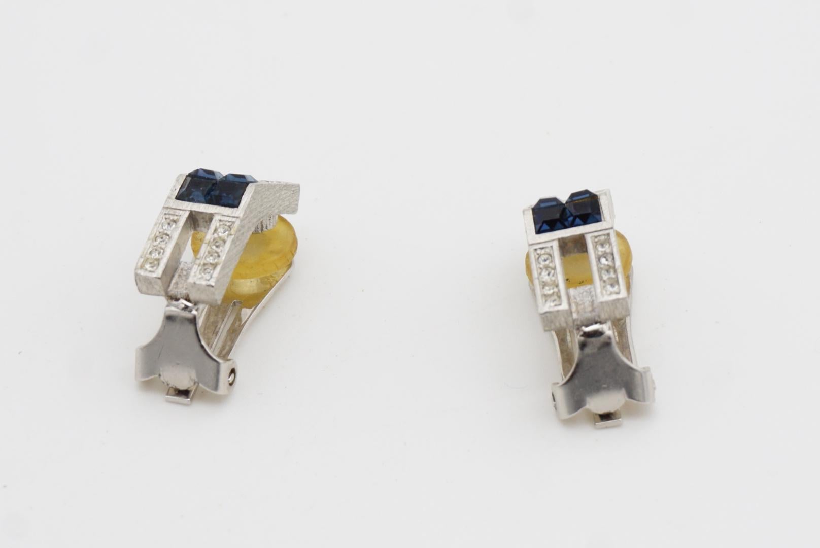 Christian Dior GROSSE 1970 Sapphire Cube Triangle Crystals Silver Clip Earrings For Sale 6
