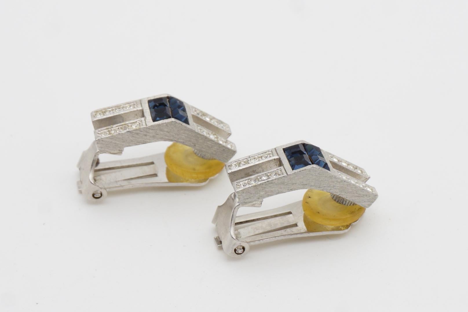 Christian Dior GROSSE 1970 Sapphire Cube Triangle Crystals Silver Clip Earrings For Sale 7