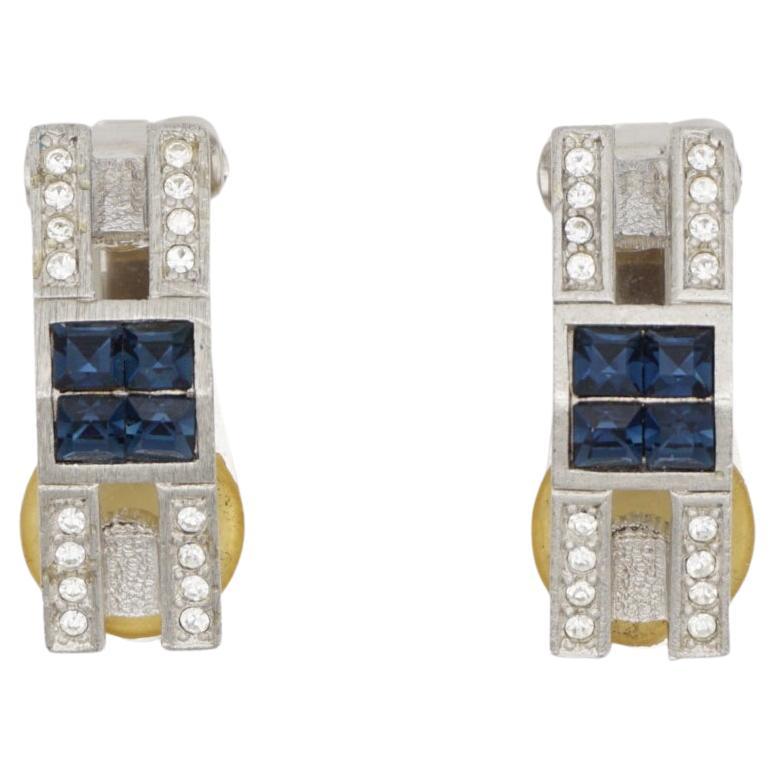 Christian Dior GROSSE 1970s Vintage Unisex Sapphire Navy Blue Cube Triangle Double Row Crystals Modernist Clip Earrings, Silver Tone

Very excellent condition. Vintage and rare to find. 100% Genuine.

A very beautiful pair of clip on earrings,