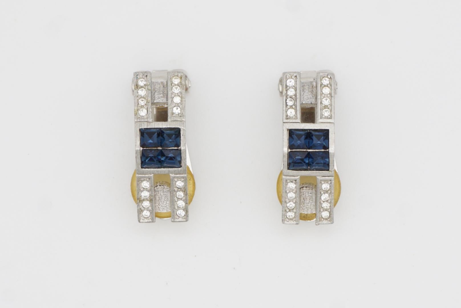 Christian Dior GROSSE 1970 Sapphire Cube Triangle Crystals Silver Clip Earrings For Sale 4