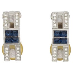 Christian Dior GROSSE 1970 Sapphire Cube Triangle Crystals Silver Clip Earrings