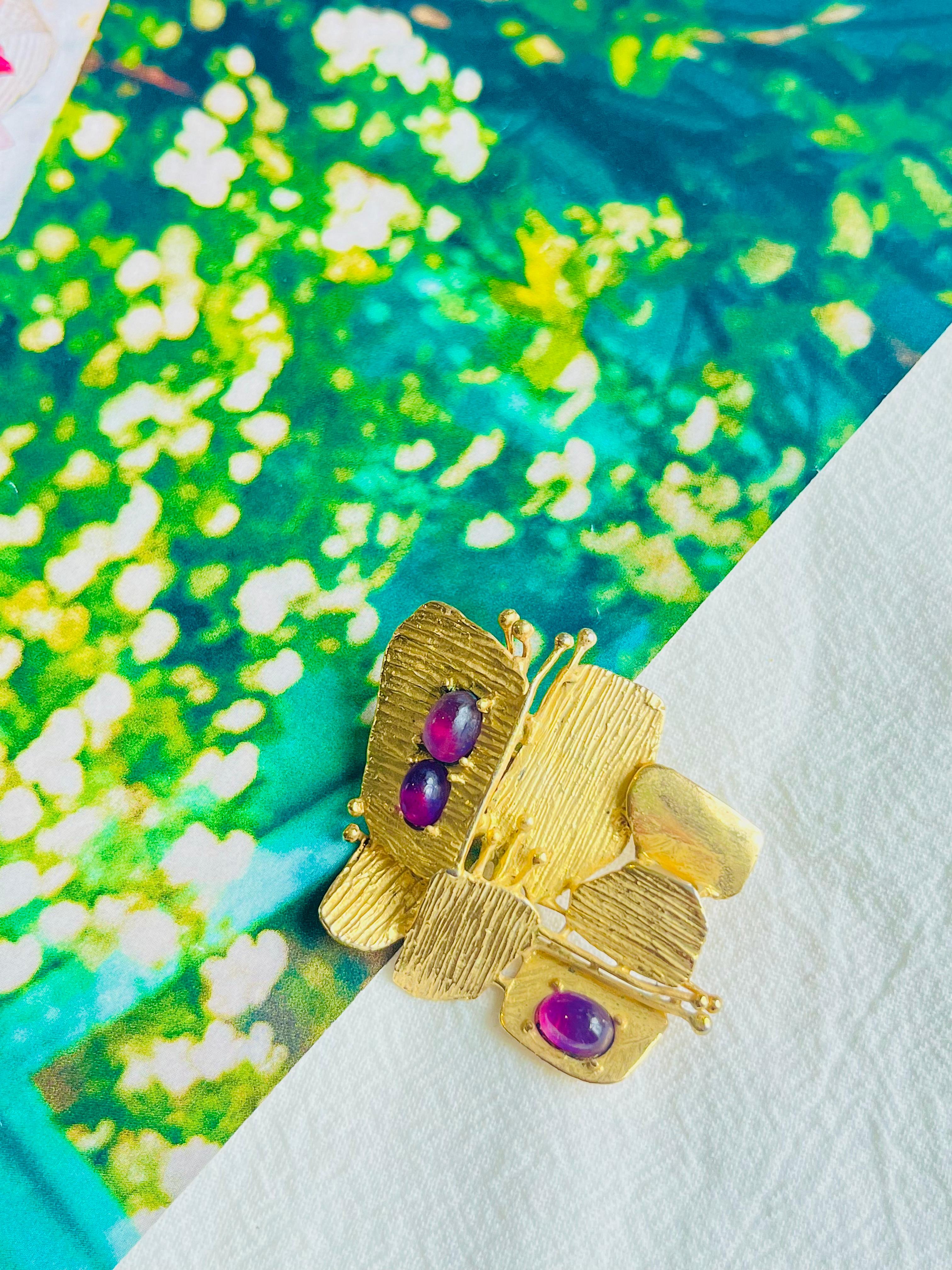Christian Dior GROSSE 1970 Vintage Amethyst Butterfly Patchwork Modernist Brooch In Good Condition For Sale In Wokingham, England