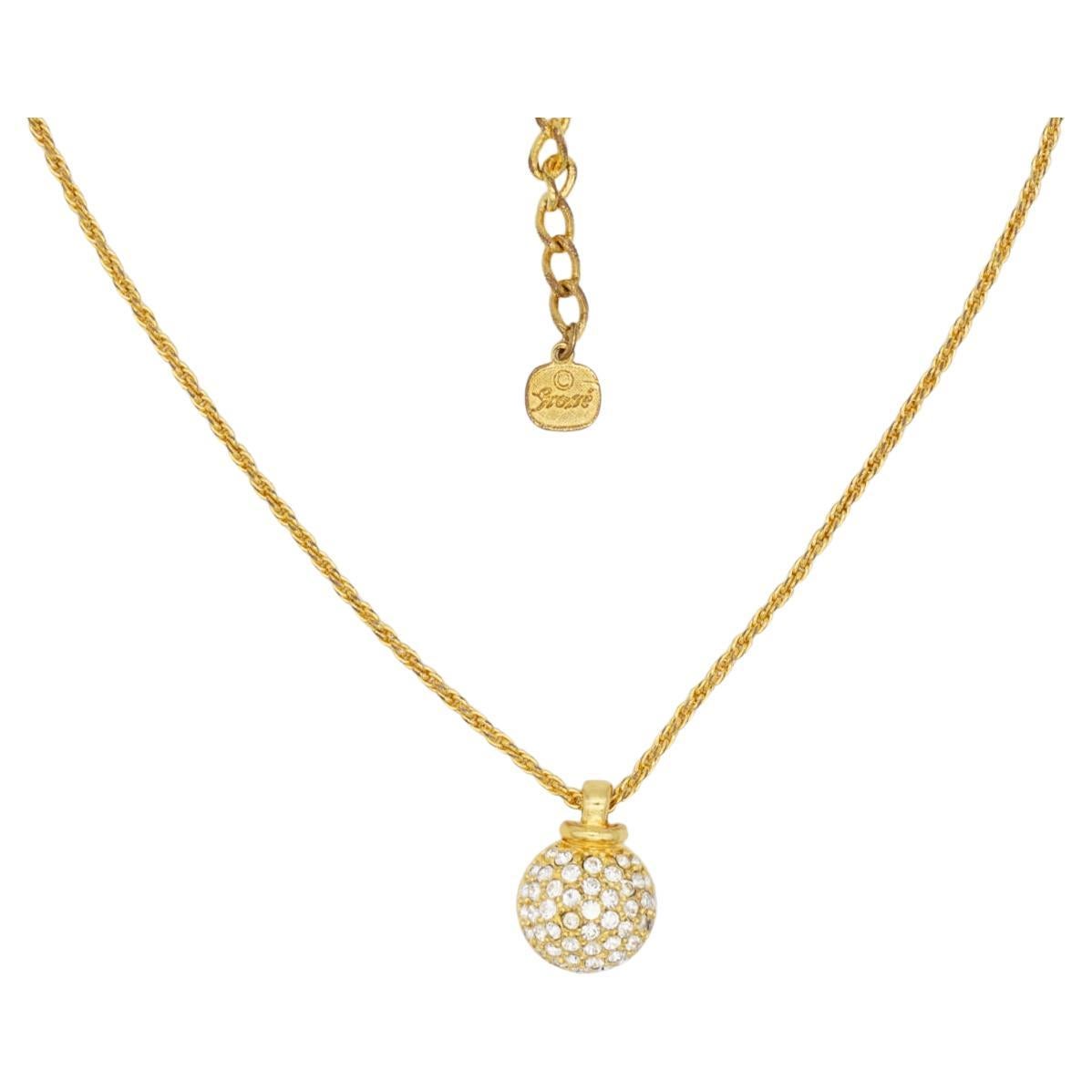 Christian Dior GROSSE 1970 Collana con ciondolo a forma di bottiglia d
epoca con cristalli tondi e bombati in vendita