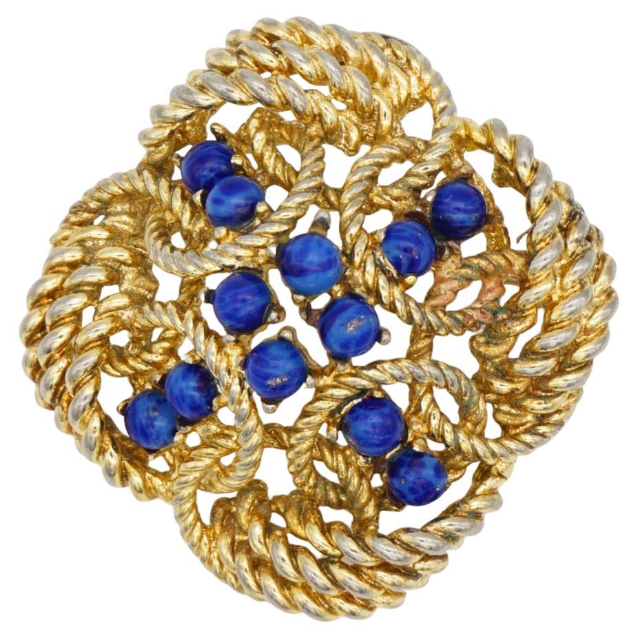 Christian Dior GROSSE 1970 Vintage Lapis Beads Interlocked Openwork Dome Brooch