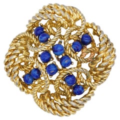 Christian Dior GROSSE 1970 Vintage Lapis Beads Interlocked Openwork Dome Brooch