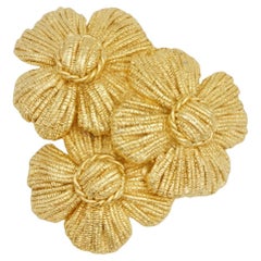 Christian Dior GROSSE 1970s Brushed Trio Layer Flower Lucky Clover Gold Brooch