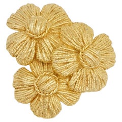 Christian Dior GROSSE 1970s Brushed Trio Layer Flower Lucky Clover Gold Brooch