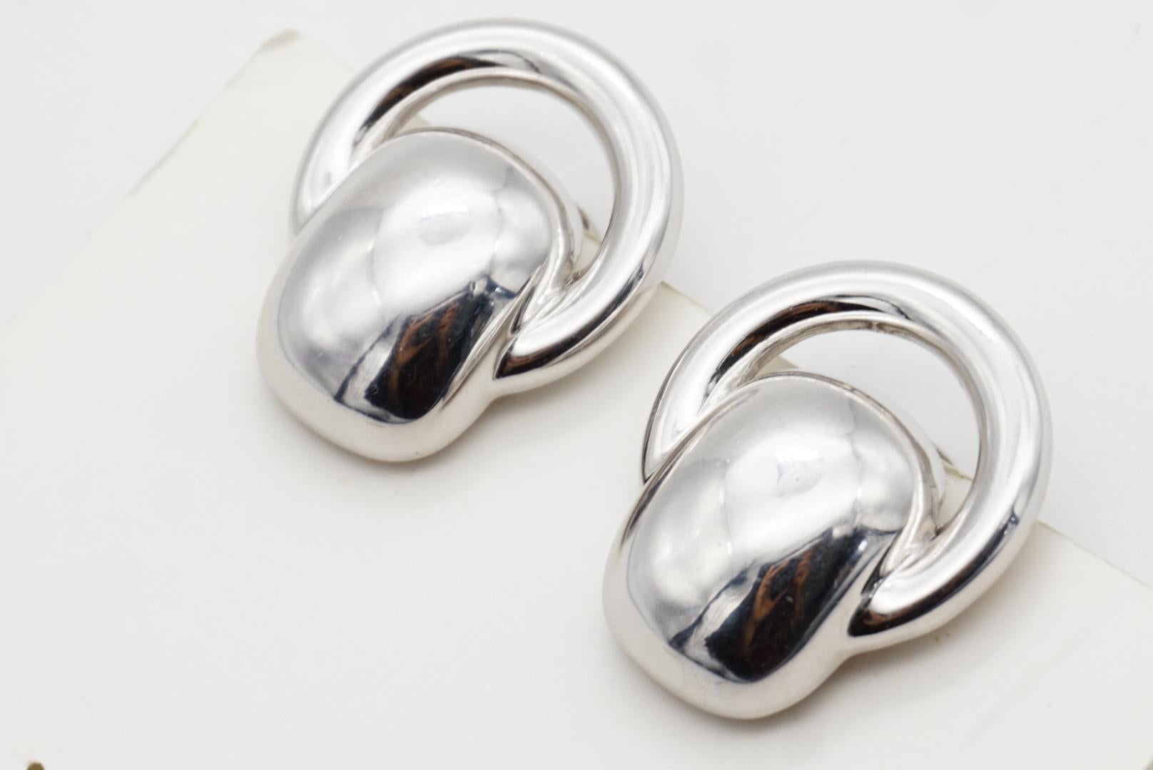 Christian Dior GROSSE 1970er Jahre Kreis Türklopfer Rechteck Reif Silber Ohrringe im Angebot 5