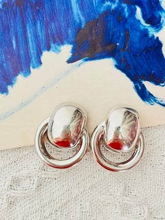 Christian Dior GROSSE 1970s Circle Door Knocker Rectangle Hoop Silver Earrings