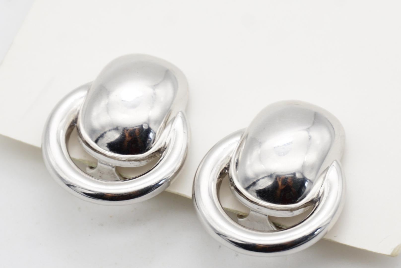 Christian Dior GROSSE 1970er Jahre Kreis Türklopfer Rechteck Reif Silber Ohrringe im Angebot 3