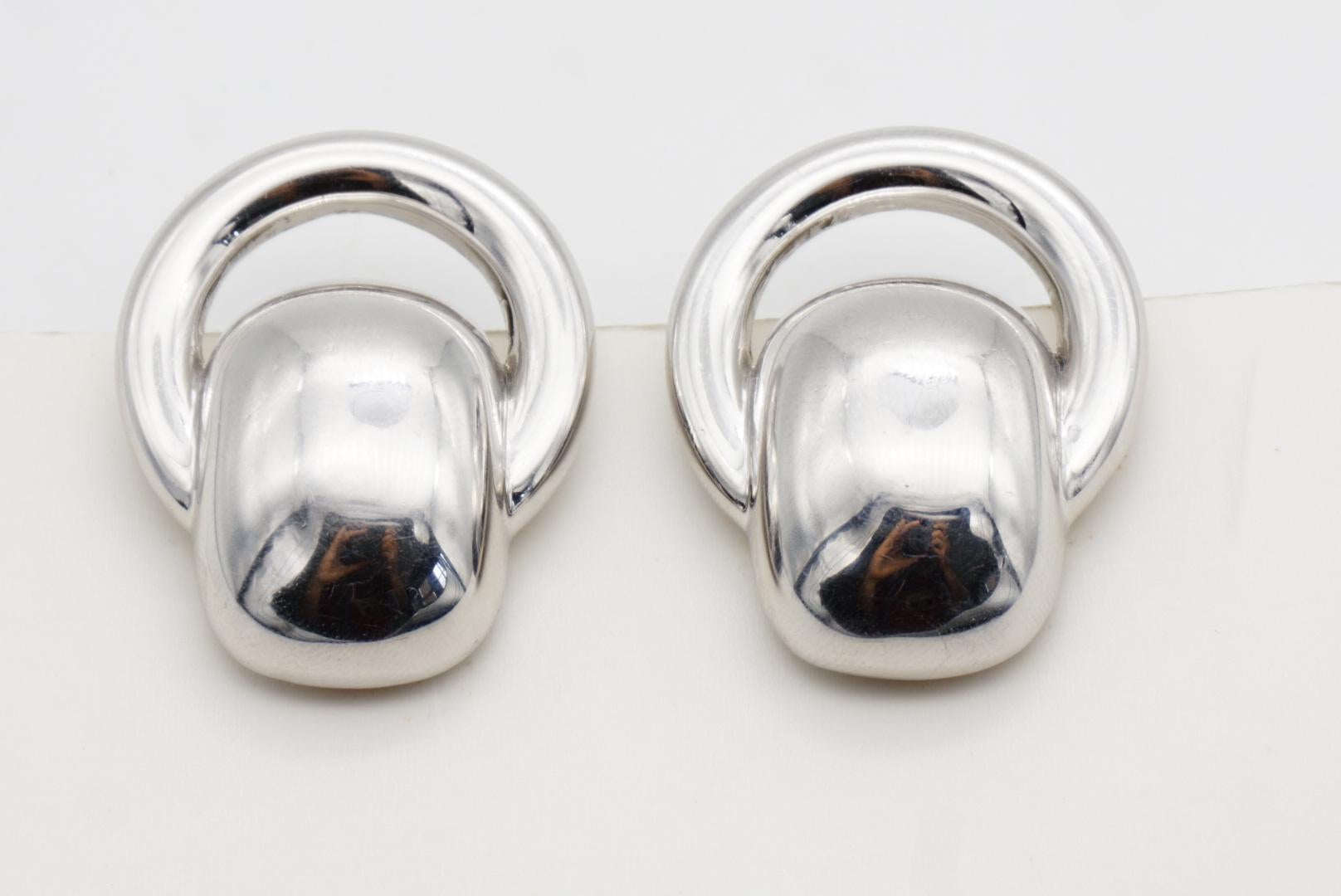 Christian Dior GROSSE 1970er Jahre Kreis Türklopfer Rechteck Reif Silber Ohrringe im Angebot 4