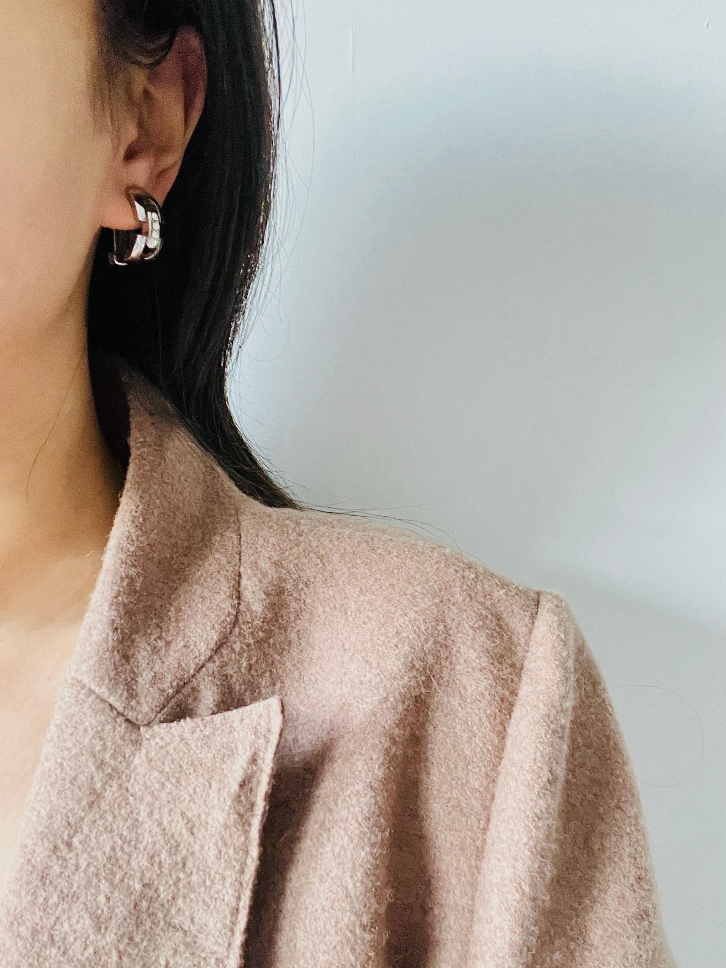 Christian Dior GROSSE 1970s Crystals Interlocked Hoop Dome Silver Clip Earrings For Sale 1