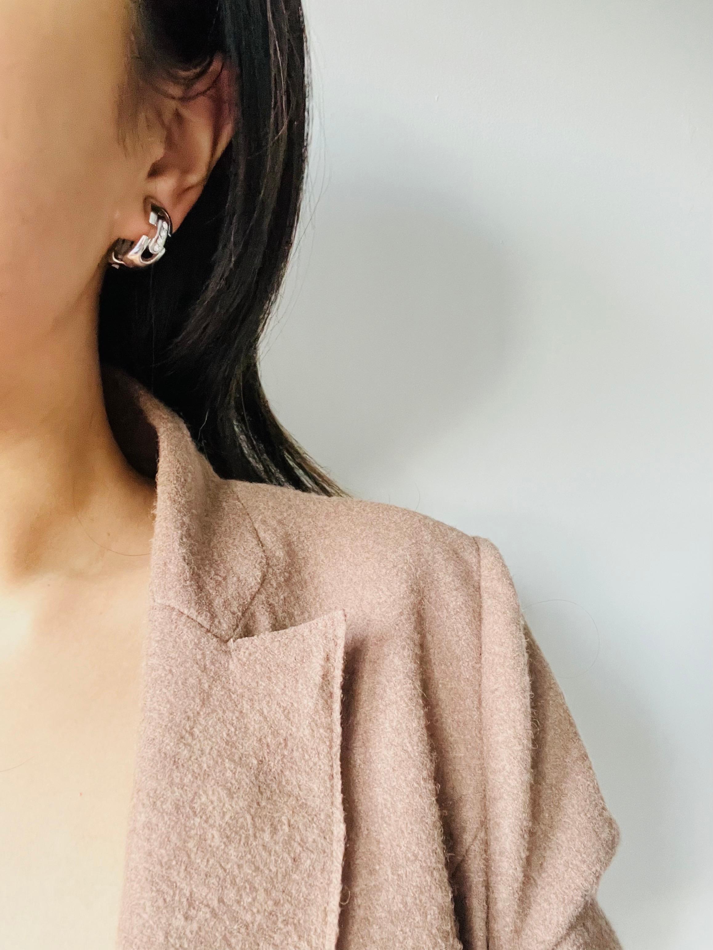 Christian Dior GROSSE 1970s Crystals Interlocked Hoop Dome Silver Clip Earrings For Sale 2