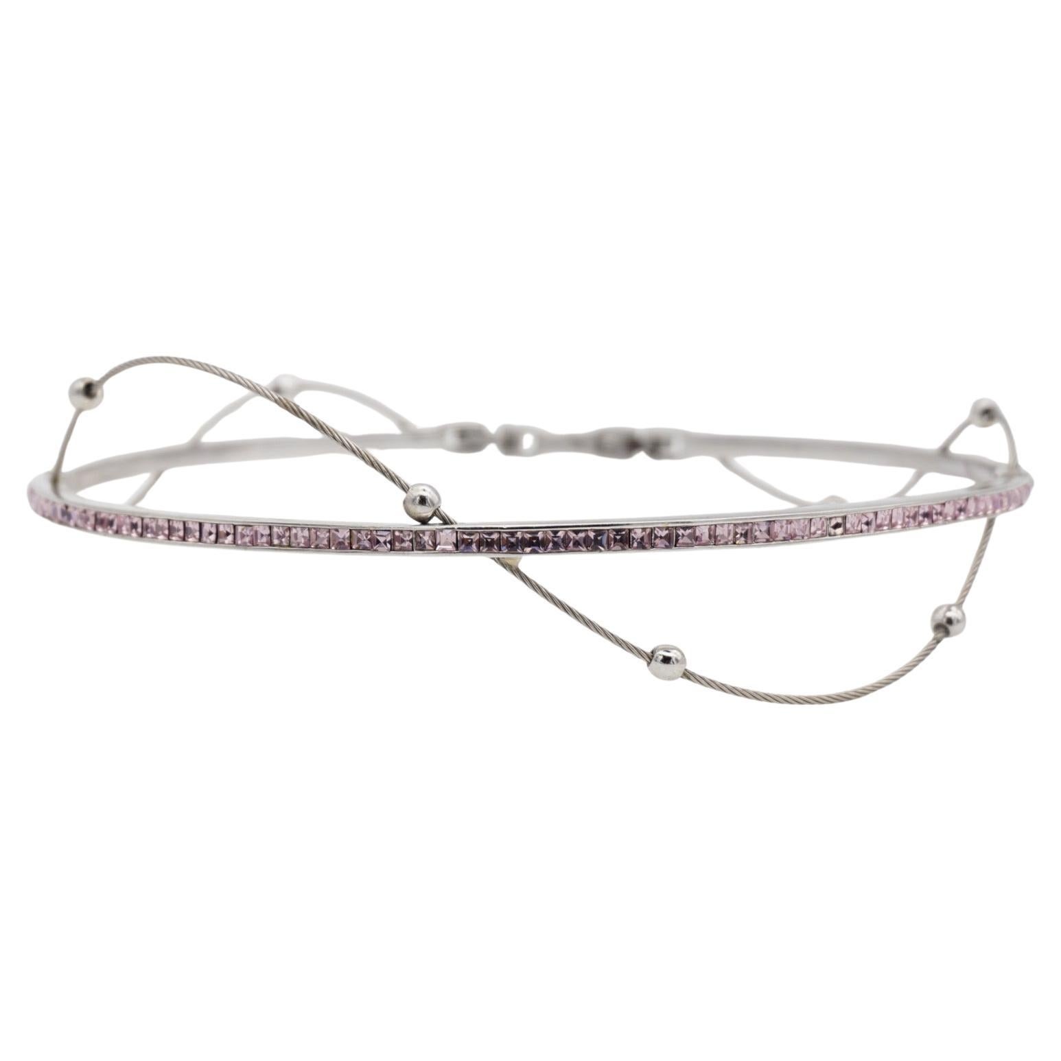 Christian Dior GROSSE 1970s Cristalli Rosa Perline Cubo Satellite Collana Choker