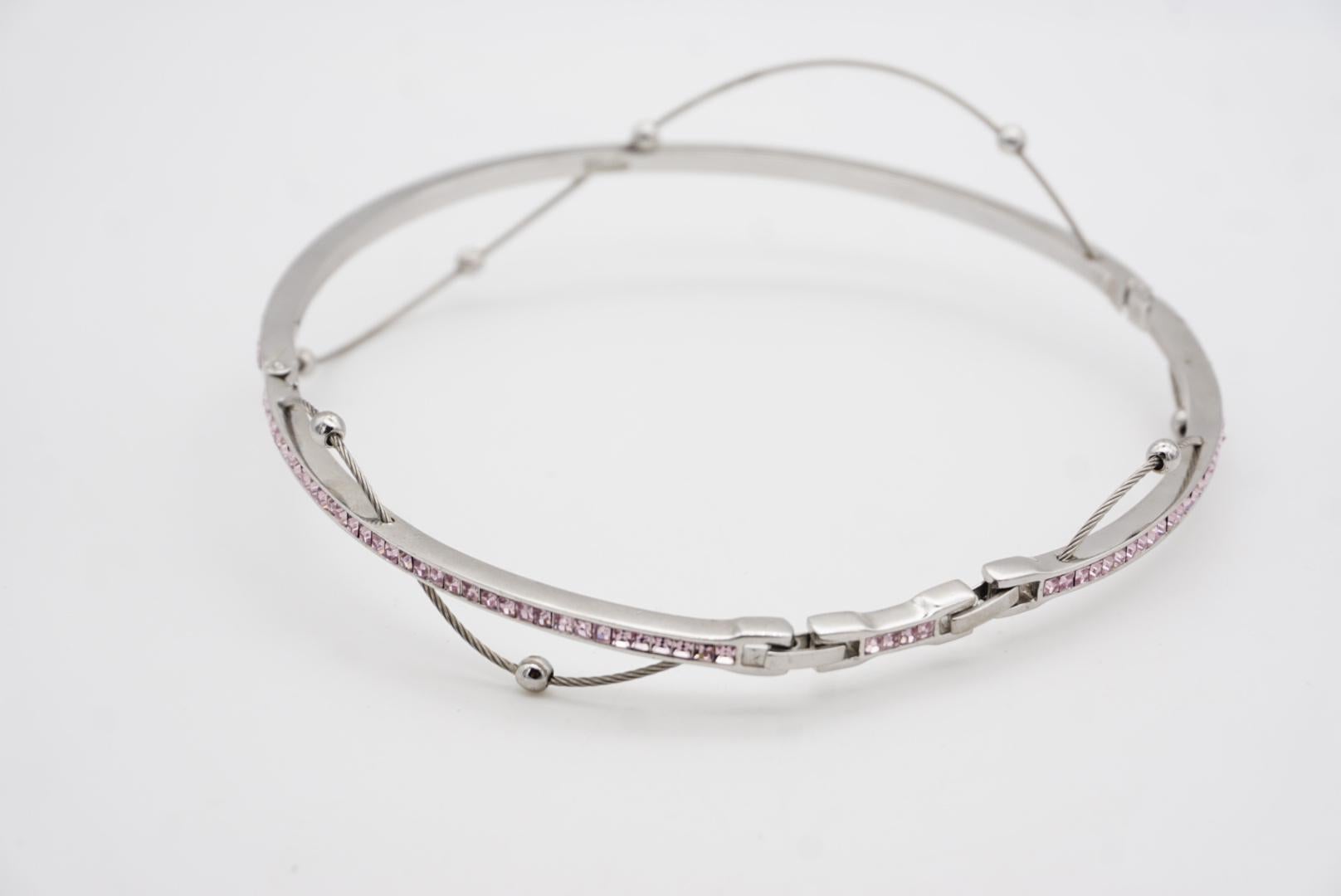 Christian Dior GROSSE 1970s Cubo Rosa Cristalli Perline Satellite Collana Choker in vendita 5