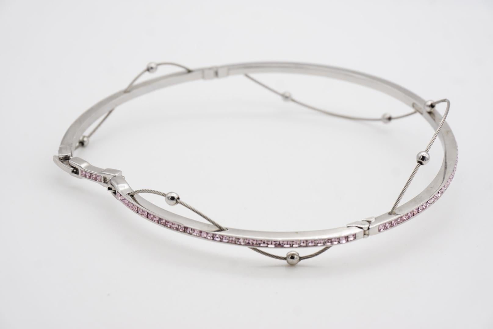 Christian Dior GROSSE 1970s Cubo Rosa Cristalli Perline Satellite Collana Choker in vendita 6