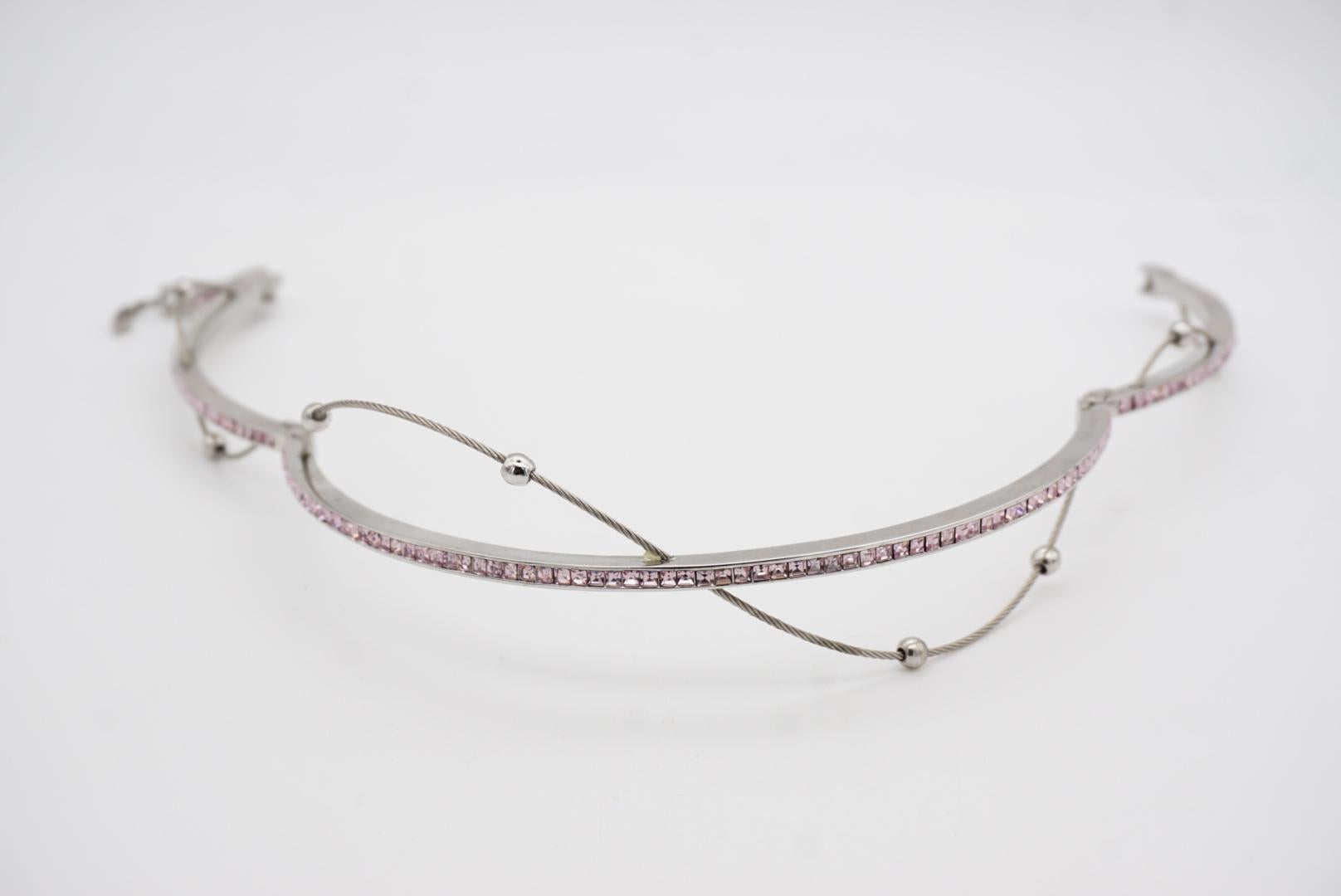 Christian Dior GROSSE 1970s Cubo Rosa Cristalli Perline Satellite Collana Choker in vendita 9