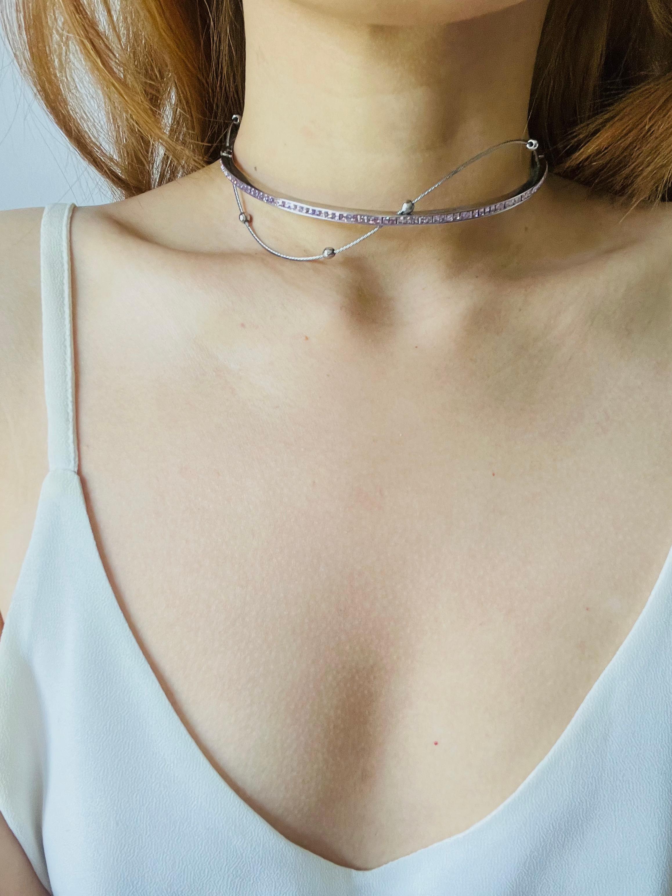 Christian Dior GROSSE 1970s Cubo Rosa Cristalli Perline Satellite Collana Choker in vendita 2