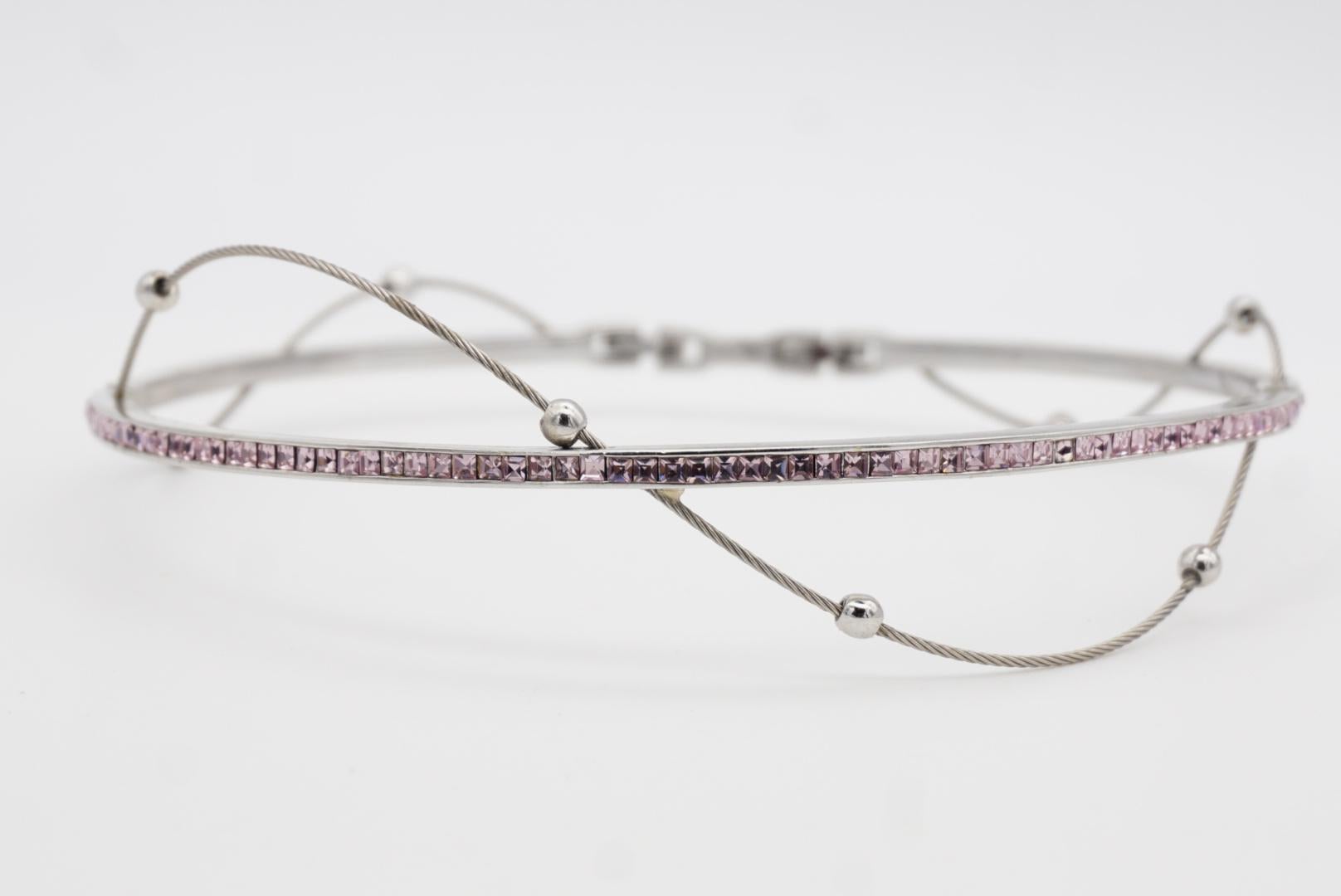 Christian Dior GROSSE 1970s Cubo Rosa Cristalli Perline Satellite Collana Choker in vendita 3