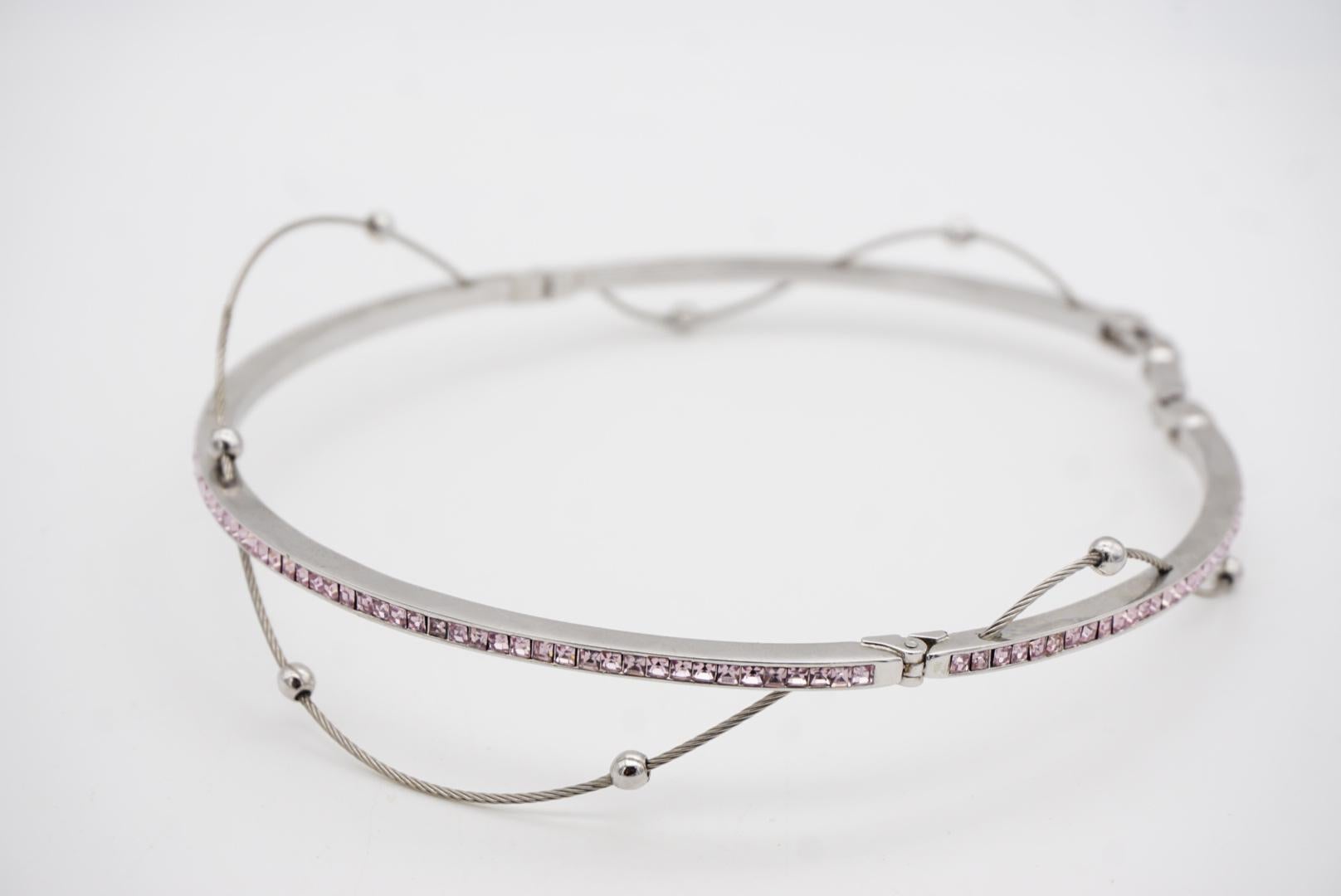 Christian Dior GROSSE 1970s Cubo Rosa Cristalli Perline Satellite Collana Choker in vendita 4