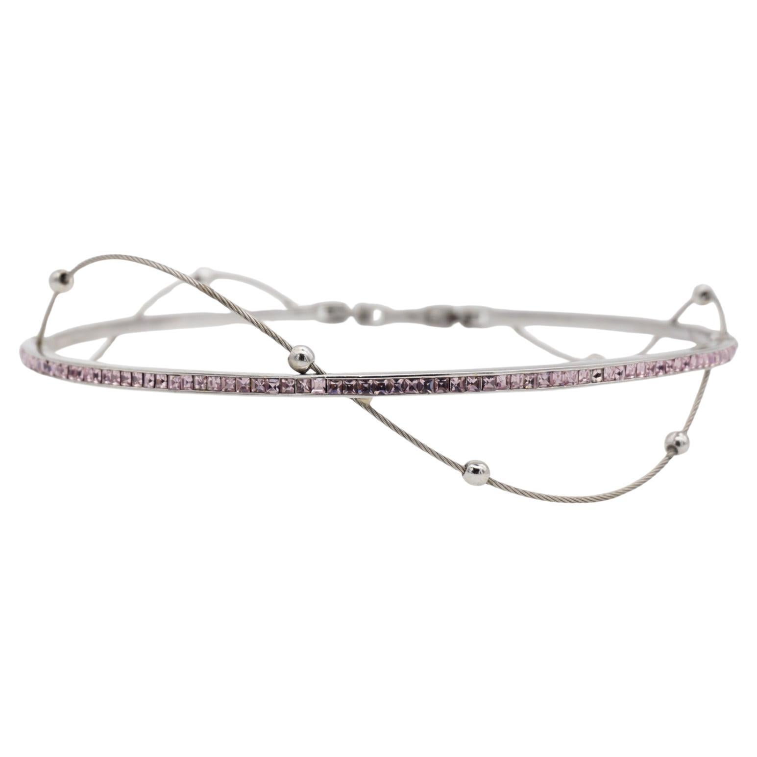 Christian Dior GROSSE 1970s Cube Pink Crystals Beads Satellite Choker Necklace