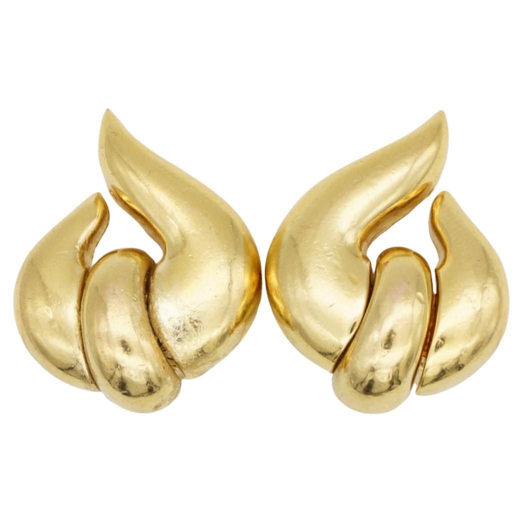 Christian Dior GROSSE Pendientes de lazo con nudo asimétrico de los años 70 Glow Flame Fire