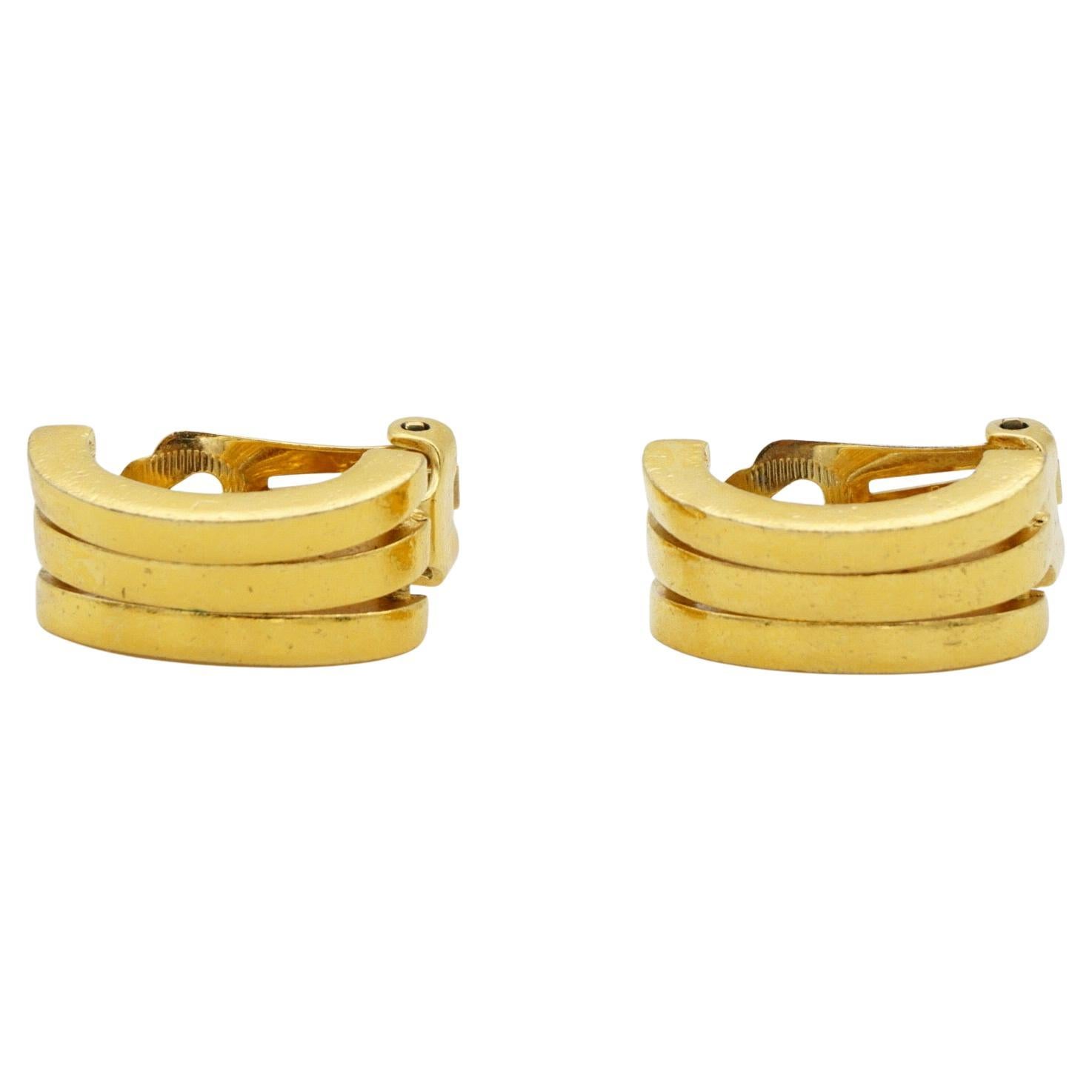 Christian Dior GROSSE 1970s Glow Trio Rope Half Hoop Dome Chunky Clip Earrings For Sale